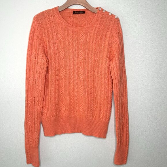 Loro Piana Cashmere Cable Knit Sweater in Tangerine Size L 48